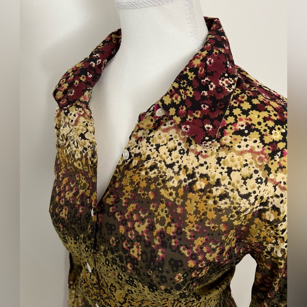 Orvis Black Brown Pink Purple Green Floral Button Down Shirt Size M